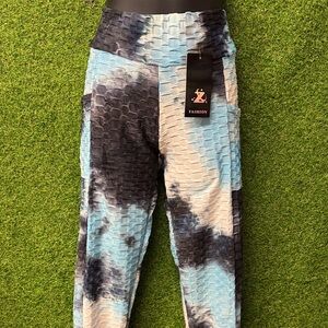 Kids Tie-Dye Textured Leggings - Blue and Black